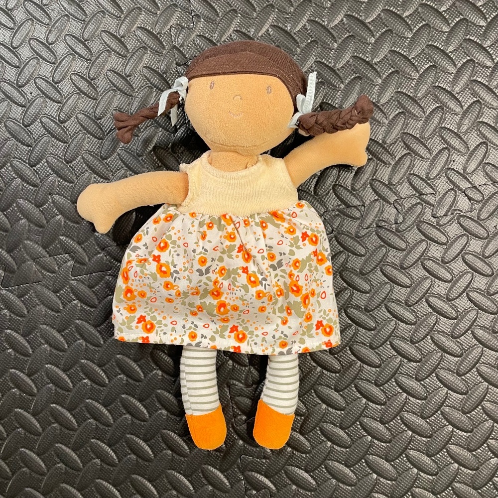 Floral Dress Rag Doll with Orange Shoes